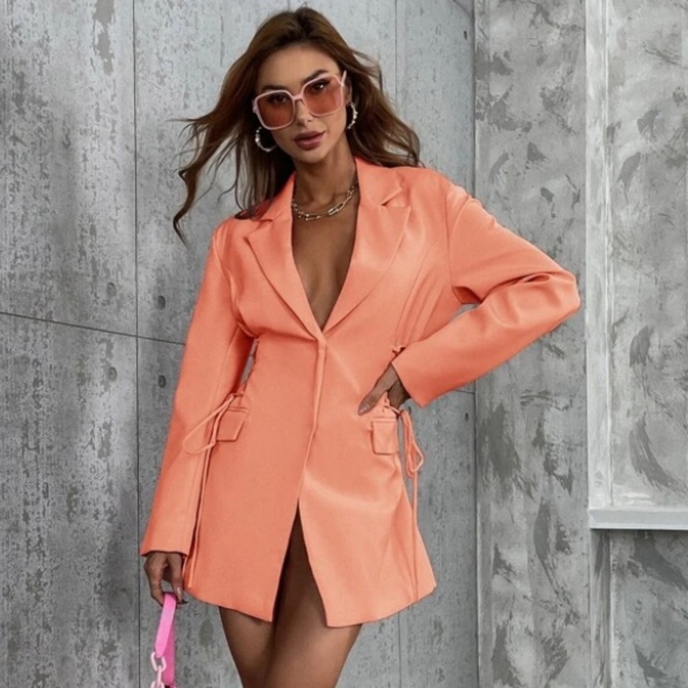 Coral Lace Up Blazer Dress